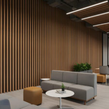 επένδυση τοίχου με ξύλινα δοκάρια