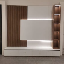 Τοίχος με πολυεστερικά πηχάκια σε ουδέτερους τόνους για μοντέρνο interior design.